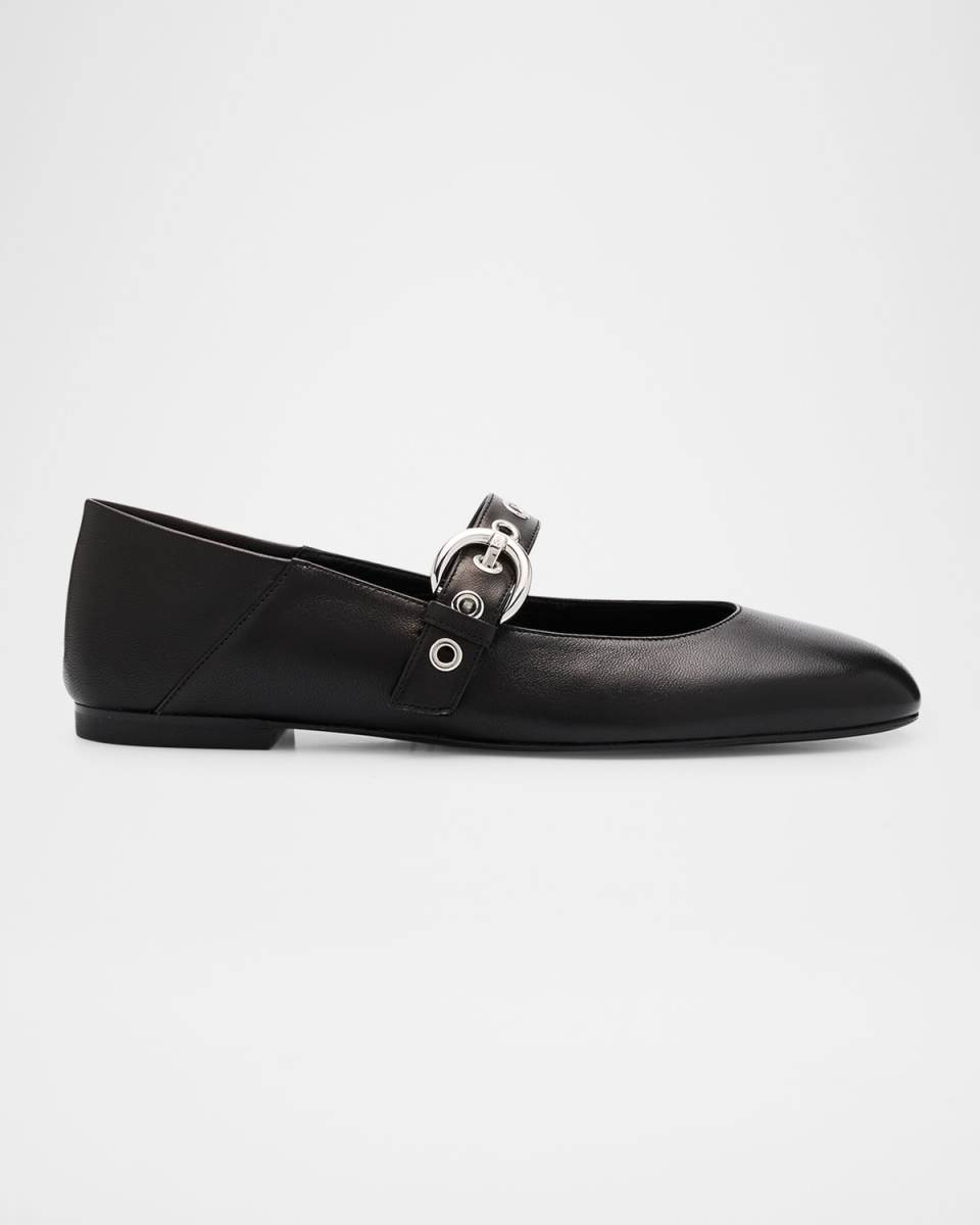 Supermoto Leather Mary Jane Ballerina Flats